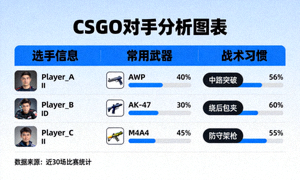 CSGO对手分析图表，展示选手常用武器和战术习惯
