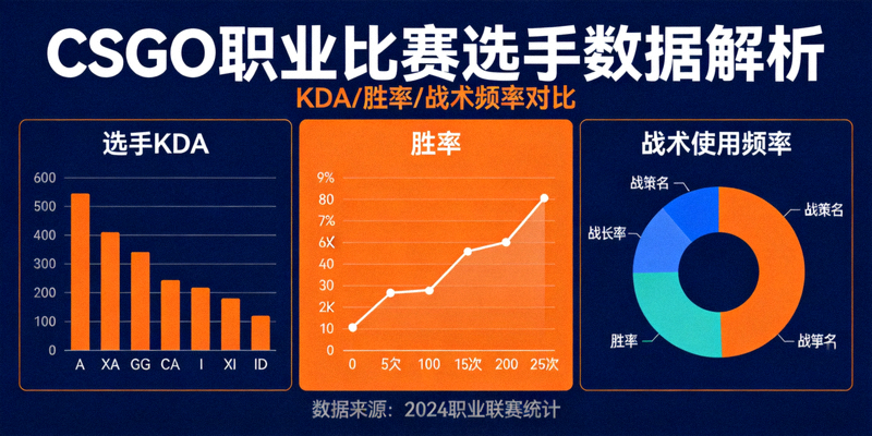 CSGO职业比赛数据分析图表，展示选手KDA、胜率和战术使用频率